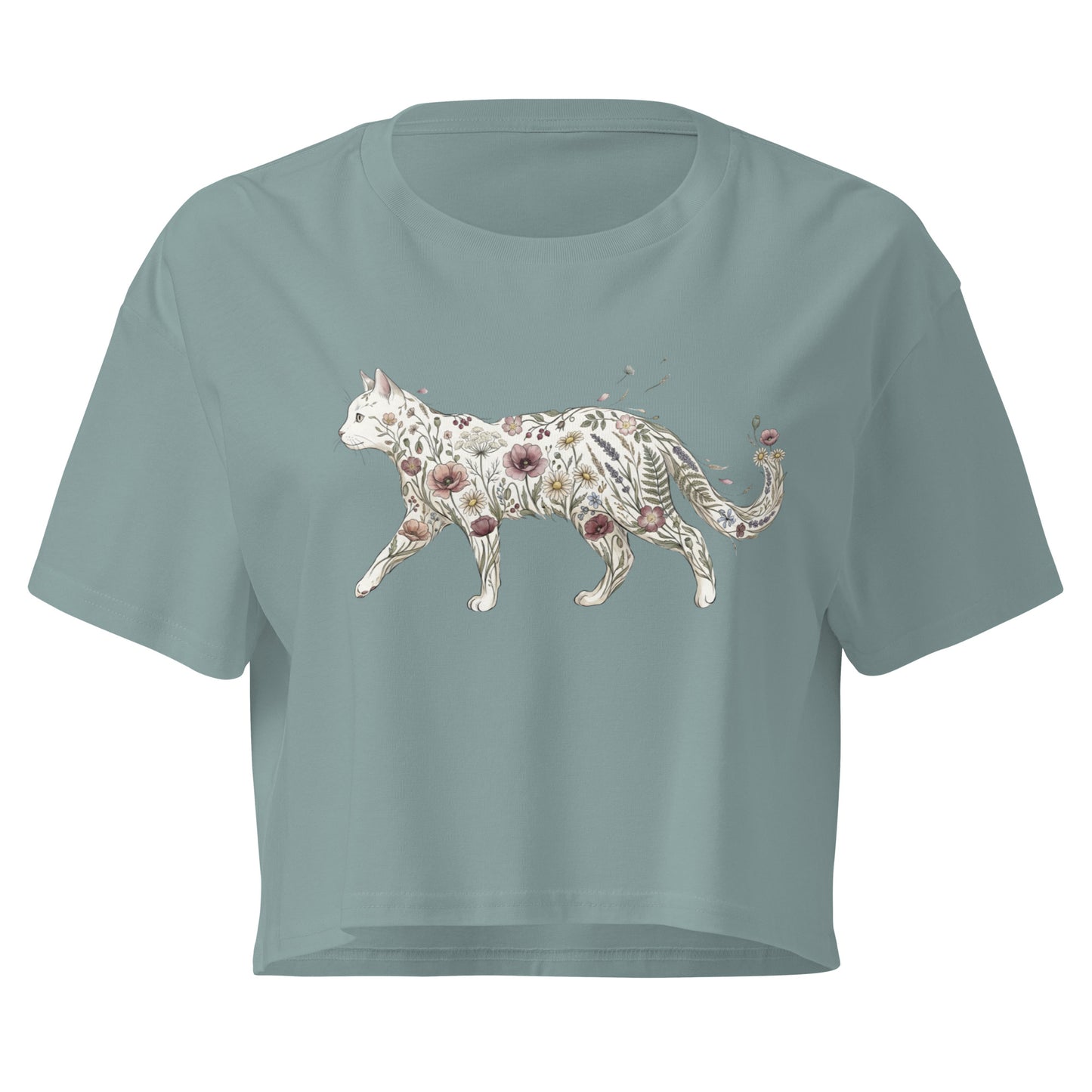 Light blue t-shirt with a cat design on a white background