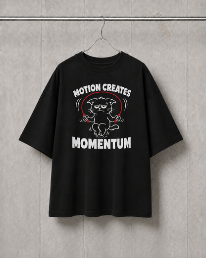 Black t-shirt with graphic design and text on a gray background